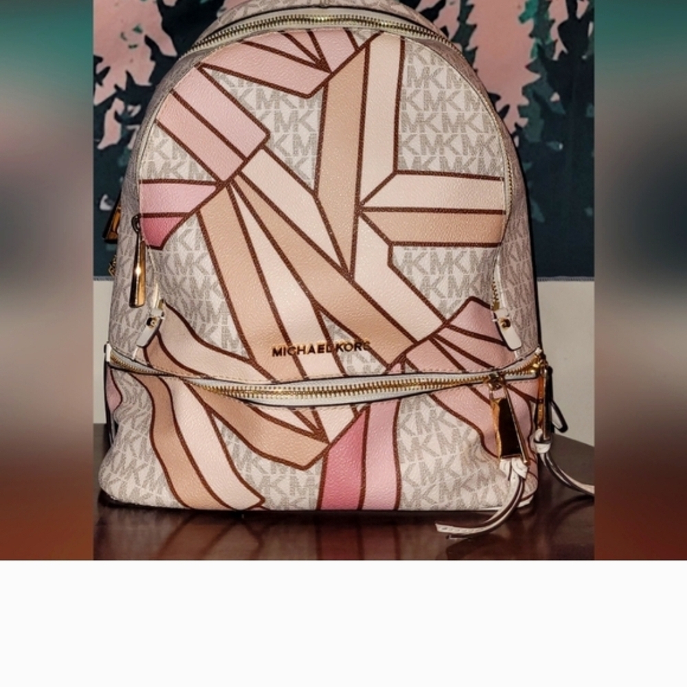 Michael Kors Rhea Signature Logo Smoky Rose Pink Backpack